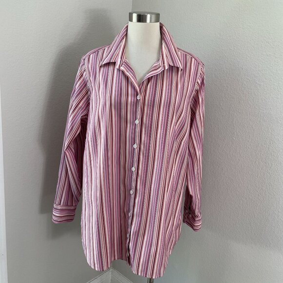 Eddie Bauer Womens Plus 2X Stretch Wrinkle Resistant Striped Button Up Shirt Top - Picture 1 of 8